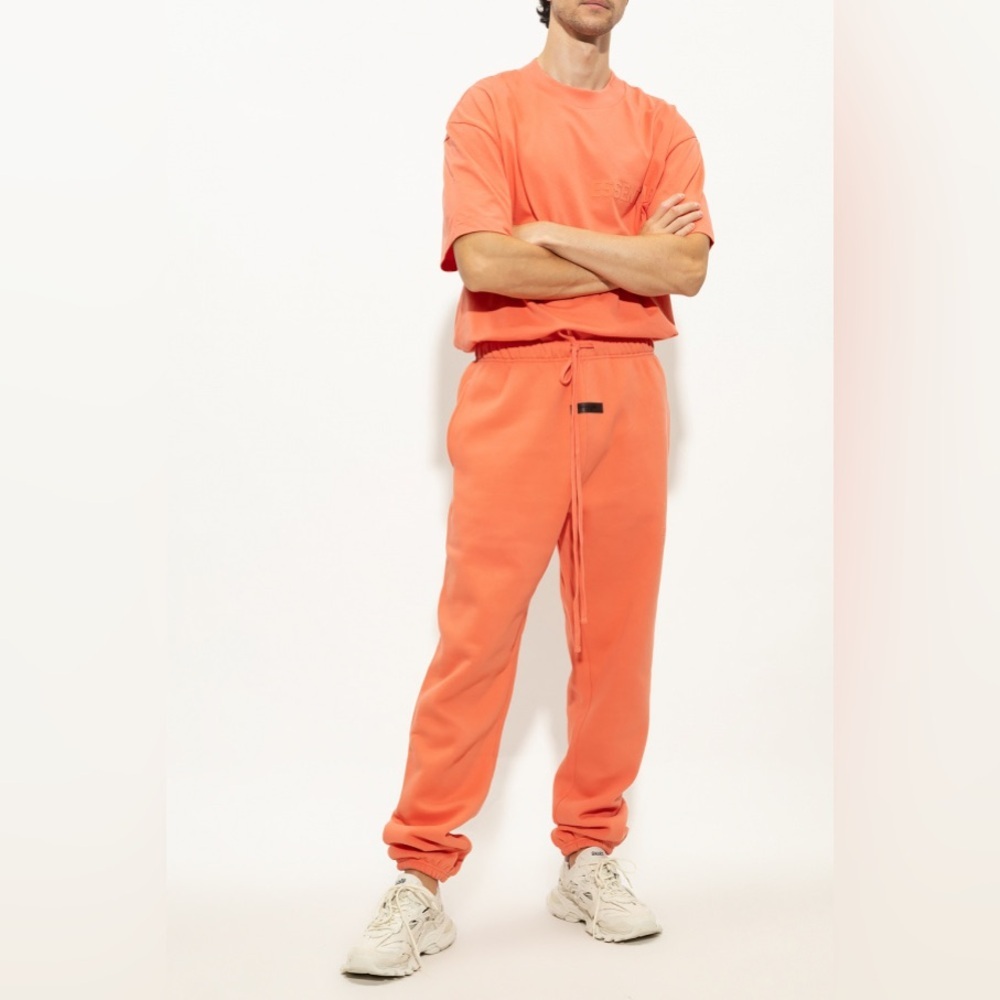 Essentials FEAR OF GOD ESSENTIALS Logo-Appliquéd Jersey Sweatpants | Coral | NEW - Picture 3 of 16